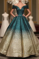 V-Neck Off The Shoulder Sequins Ball Gowns Quinceanera Dresses
